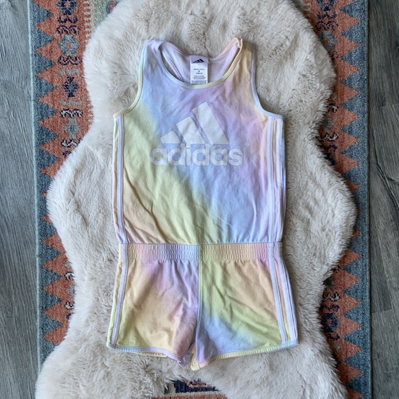 adidas romper shorts tank top iridescence ombre rainbow pink pastel girl M 10/12 - Picture 13 of 13